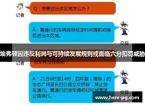 埃弗顿因违反利润与可持续发展规则或面临六分扣罚威胁