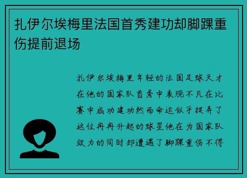 扎伊尔埃梅里法国首秀建功却脚踝重伤提前退场